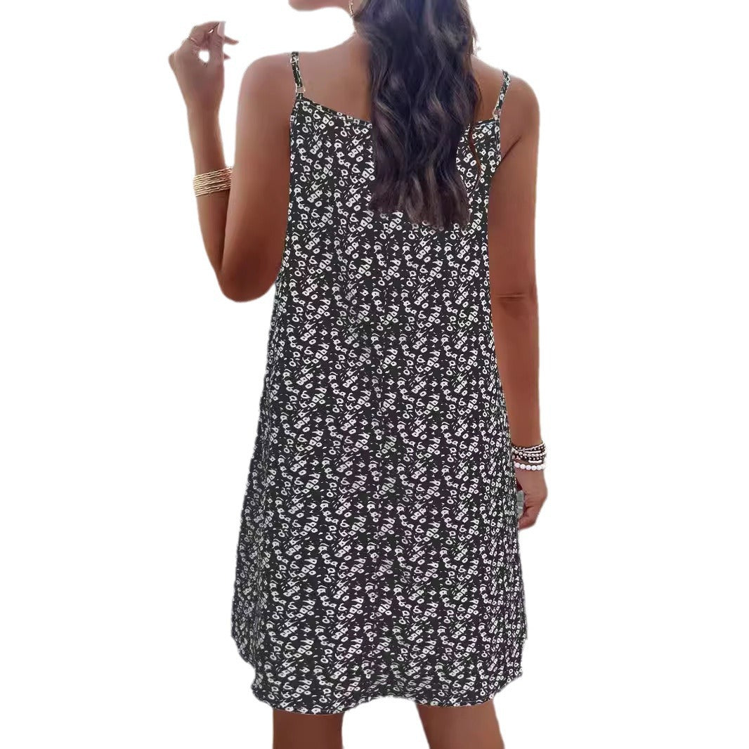 Damen ärmelloses Sommerkleid mit elastischem Bund und floralem Muster WW