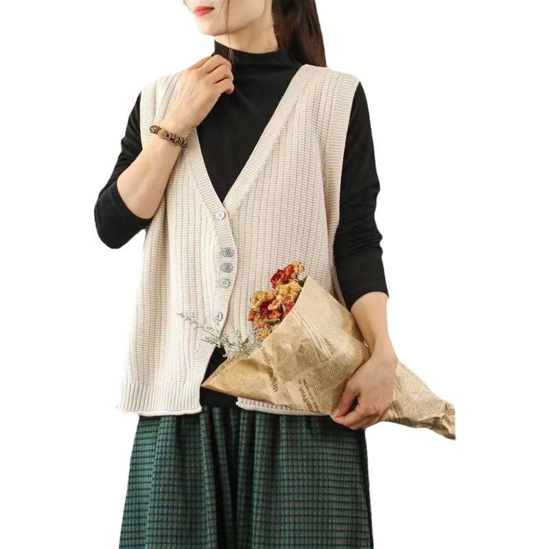 Damen Strickweste mit Knopfdetails und tiefem V-Ausschnitt WW