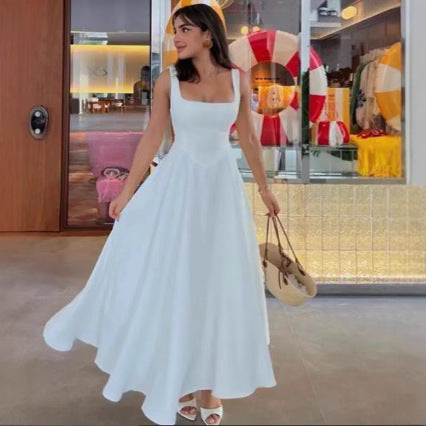 Damen Maxikleid mit quadratischen Ausschnitten und fließendem Rock WW