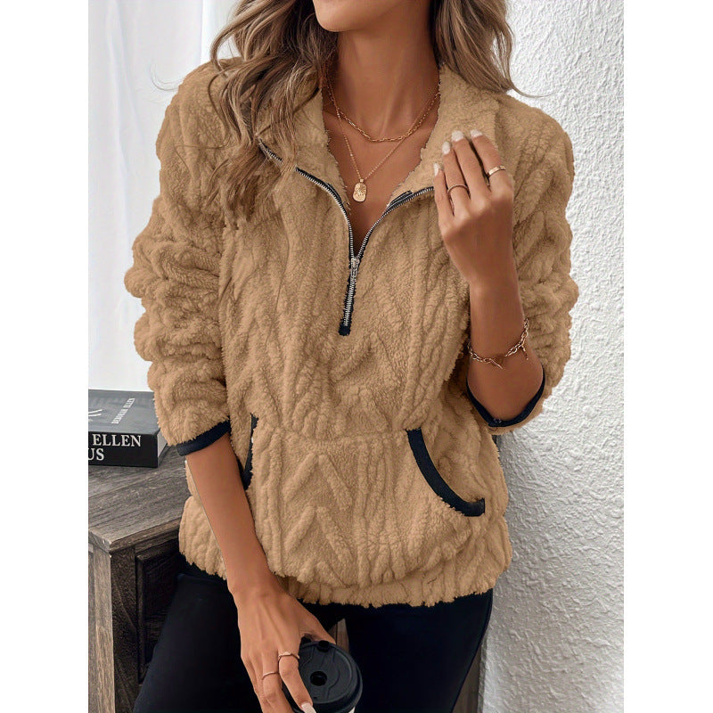 Damen Bequemer Hoodie mit hochschließendem Reißverschluss und praktischen Taschen WW
