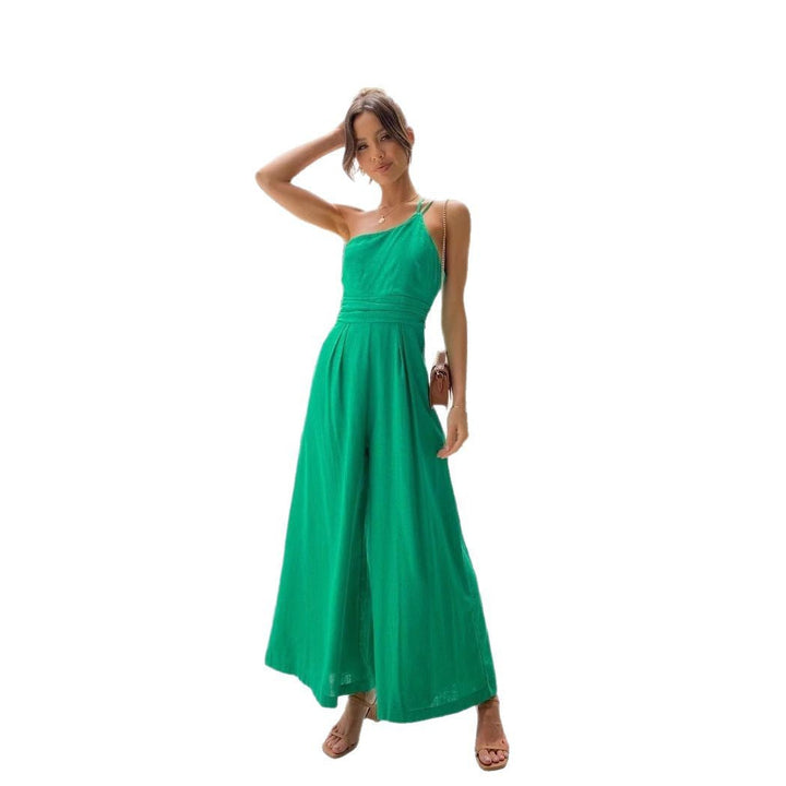 Damen Jumpsuit mit weitem Bein und schickem Spaghettiträger W&W Mode