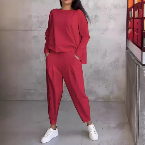 Damen bequeme Freizeitanzug mit weitem Schnitt und seitlichen Taschen WW