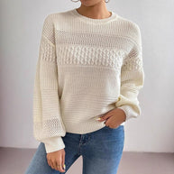 Damen Strickpullover mit modernem Lochmuster WW