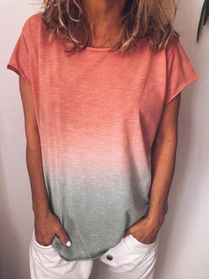 W&W Mode | Gradient-Druck Bunt V-Ausschnitt T-Shirt