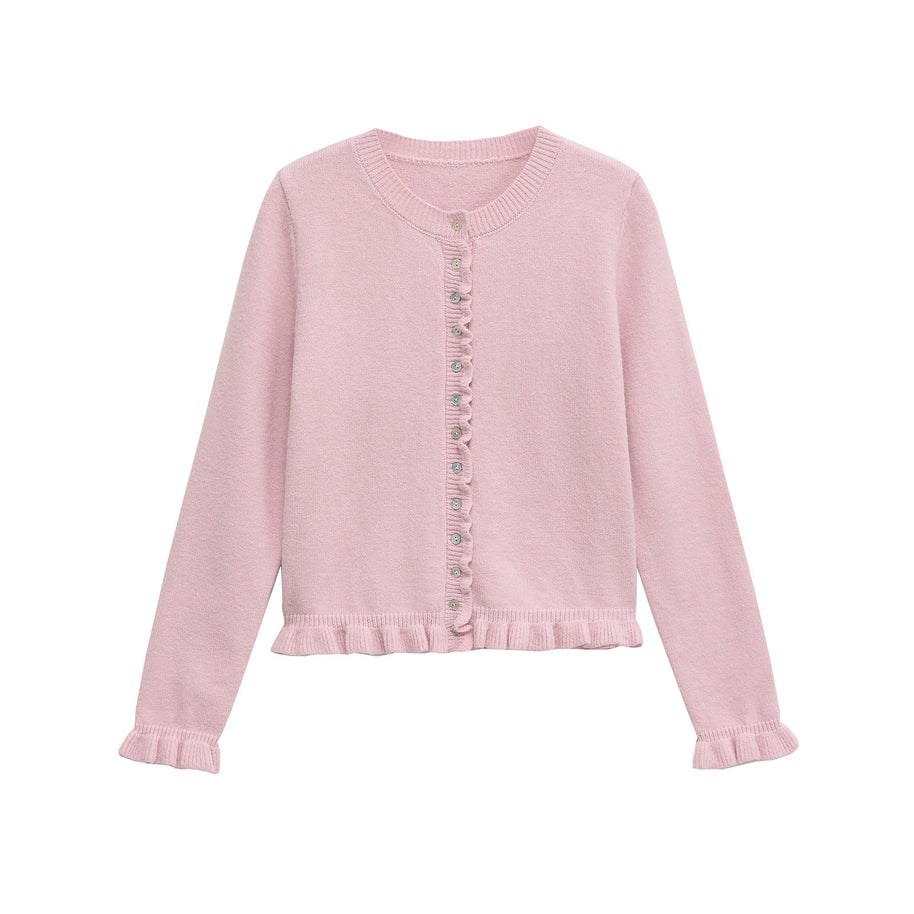 Femme Rüschensaum Knopfleiste Cardigan WW