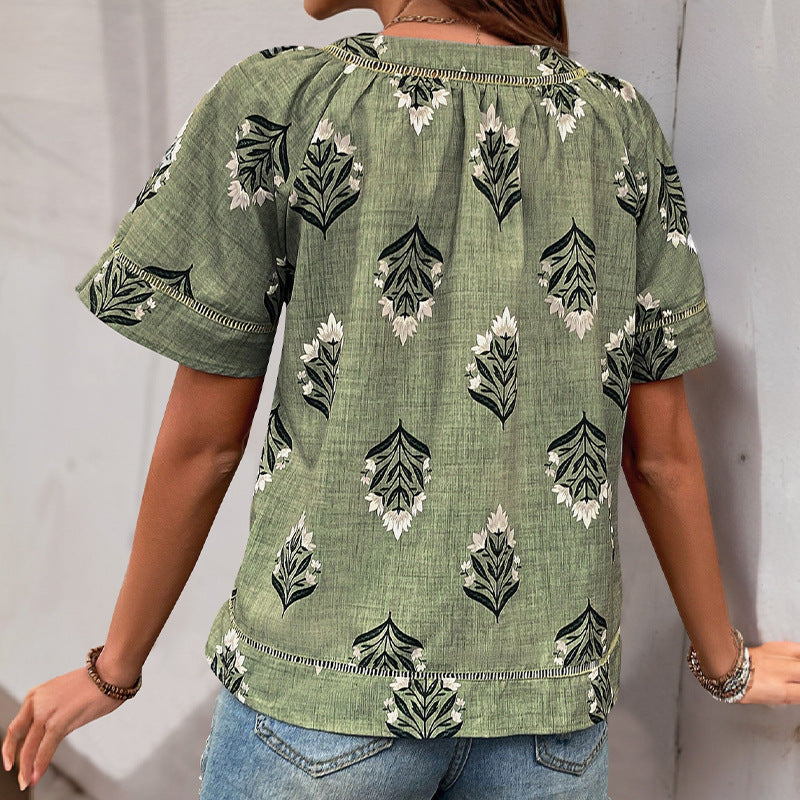 Damen Bluse mit floralem Print und V-Ausschnitt WW