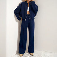 Damen lässiger Zweiteiler mit oversized Hoodie und eleganter Hose WW