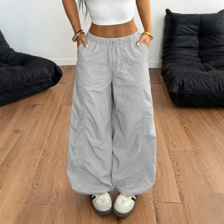 Damen Weite Leinenhose mit elastischem Bund und seitlichen Taschen W&W Mode