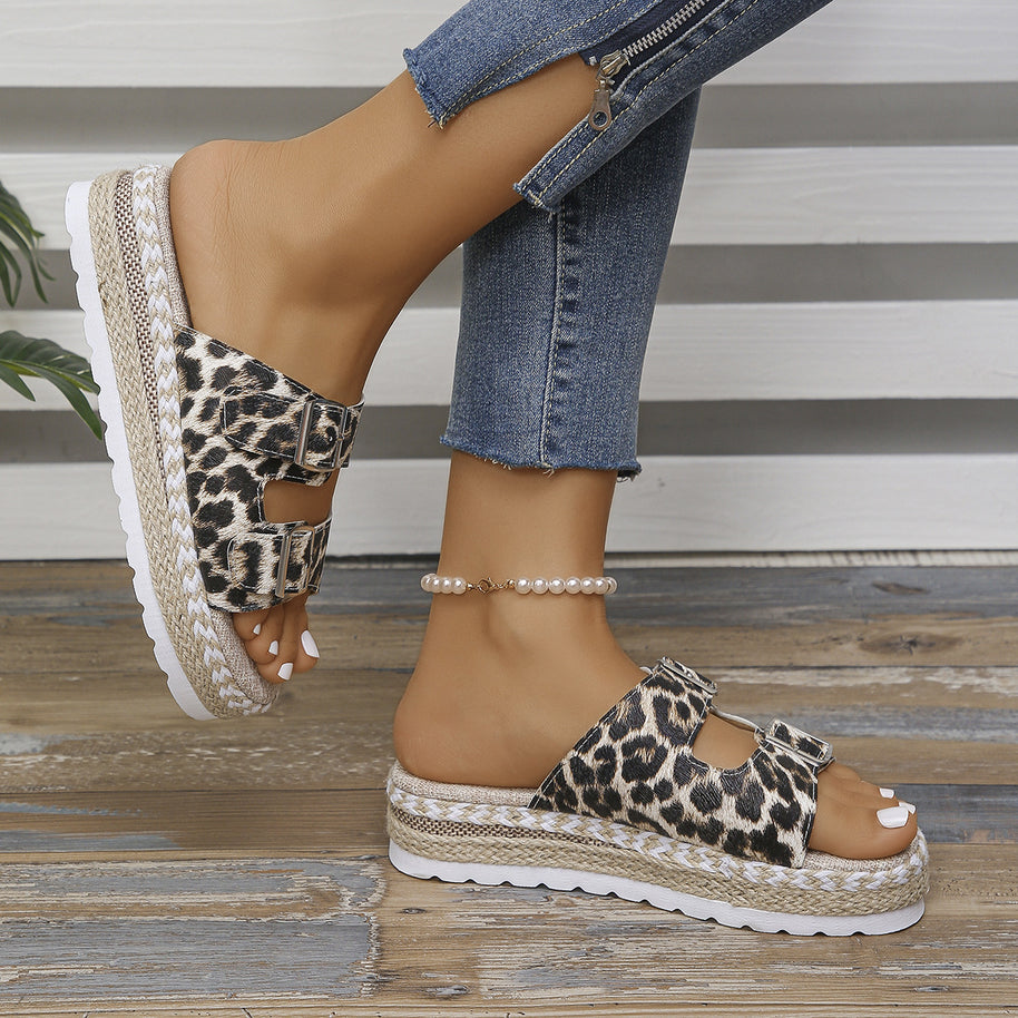 Damen Plattform-Slidesandalen mit doppelter Schnallen-Design WW