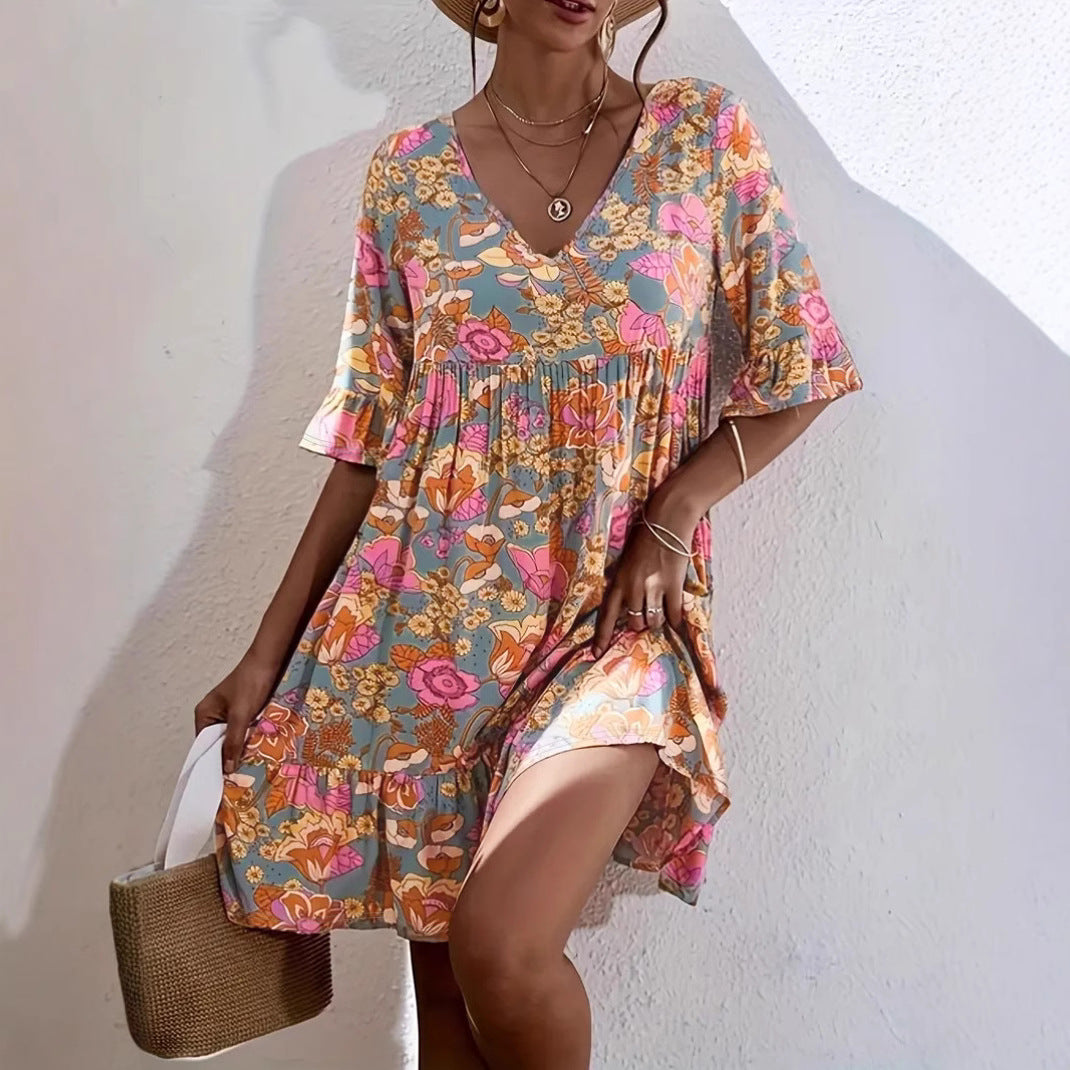 Damen Freizeitkleid mit floralem Muster und voluminösem Schnitt W&W Mode
