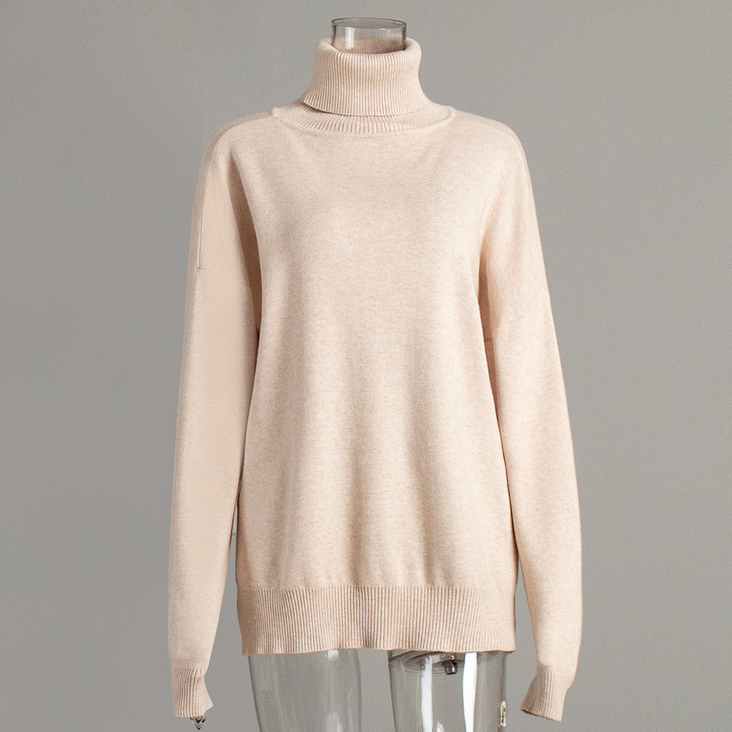 Damen lässiger Rollkragenpullover aus hochwertigem Strickmaterial mit weit geschnittenem Design WW