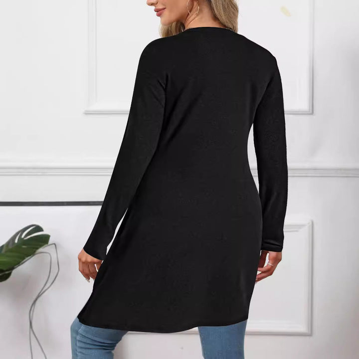 Damen asymmetrisches Long-Tunika Oberteil mit raffiniertem Wickeldesign W&W Mode
