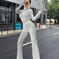 Damen Strick-Crop-Top und Palazzo-Hosen Set WW