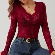 WW | Spitzen-Fächer-förmiges Dekorations-Basisshirt Top