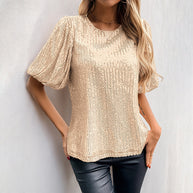 Damen Bluse mit voluminösen Puffärmeln und strukturiertem Gewebe WW