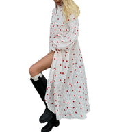 Damen Baumwoll-Maxi-Kleid mit Herzen und langen Ärmeln WW