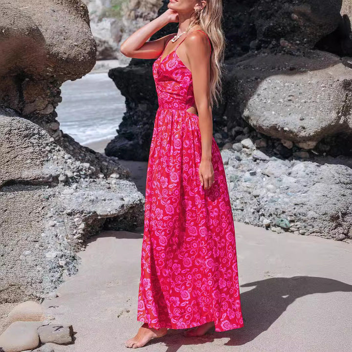 Damen Maxikleid mit raffiniertem Knotendetail und floralen Designelementen W&W Mode