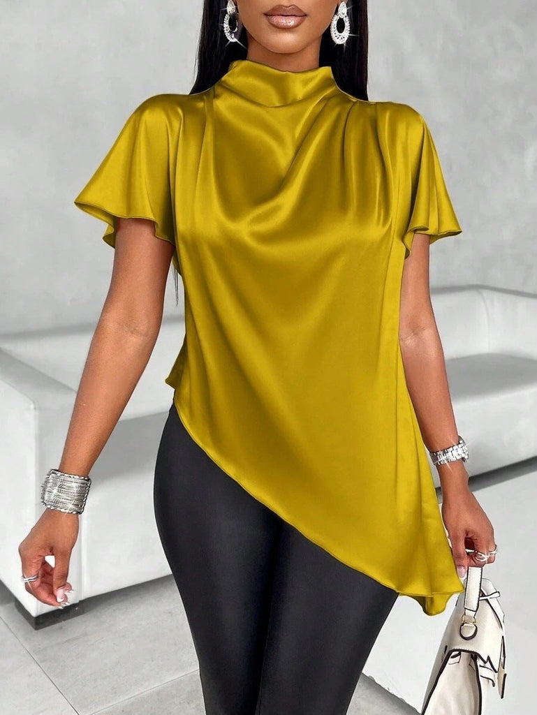 WW | Asymmetrischer Saum Seidensatin Shirt Top