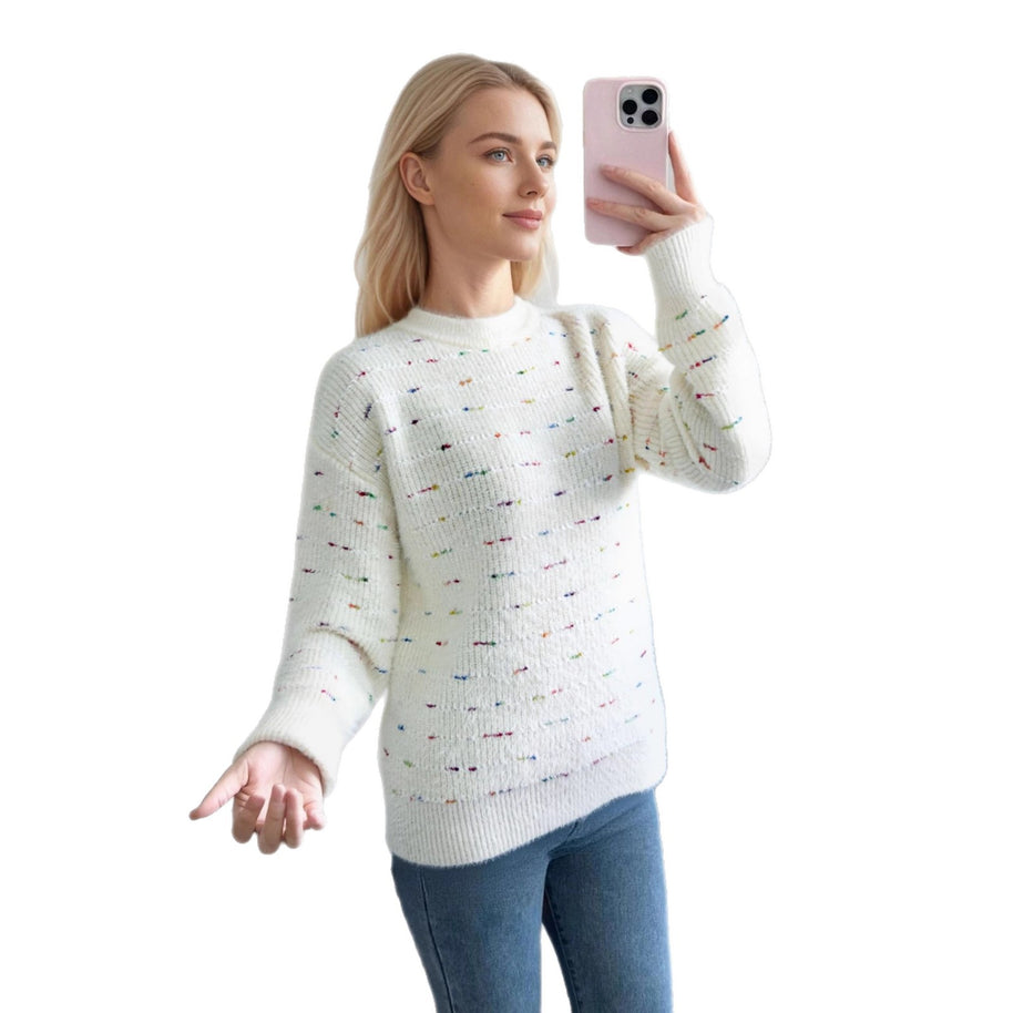 Damen Bequemer Strickpullover mit buntem Punktdesign WW