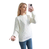 Damen Bequemer Strickpullover mit buntem Punktdesign WW
