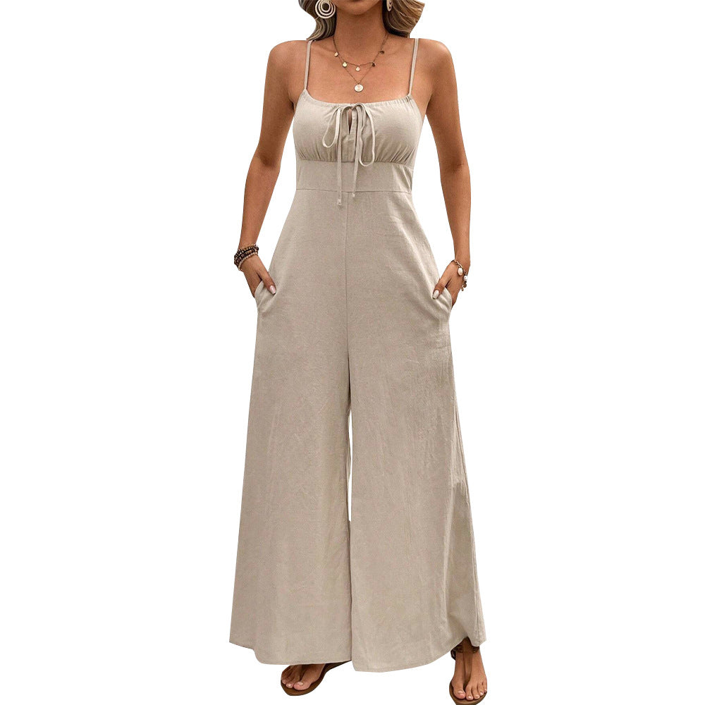 Damen Jumpsuit mit verstellbaren Trägern und Taillenknoten W&W