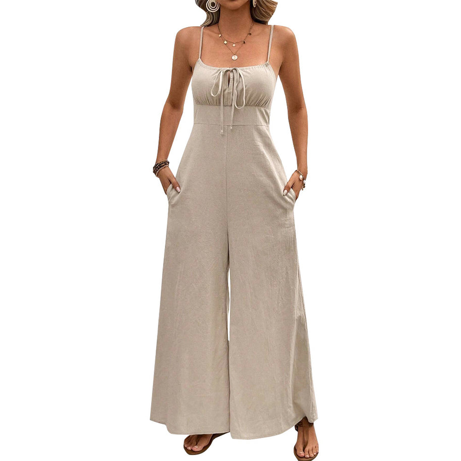 Damen Jumpsuit mit verstellbaren Trägern und Taillenknoten W&W