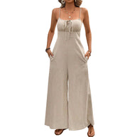 Damen Jumpsuit mit verstellbaren Trägern und Taillenknoten W&W