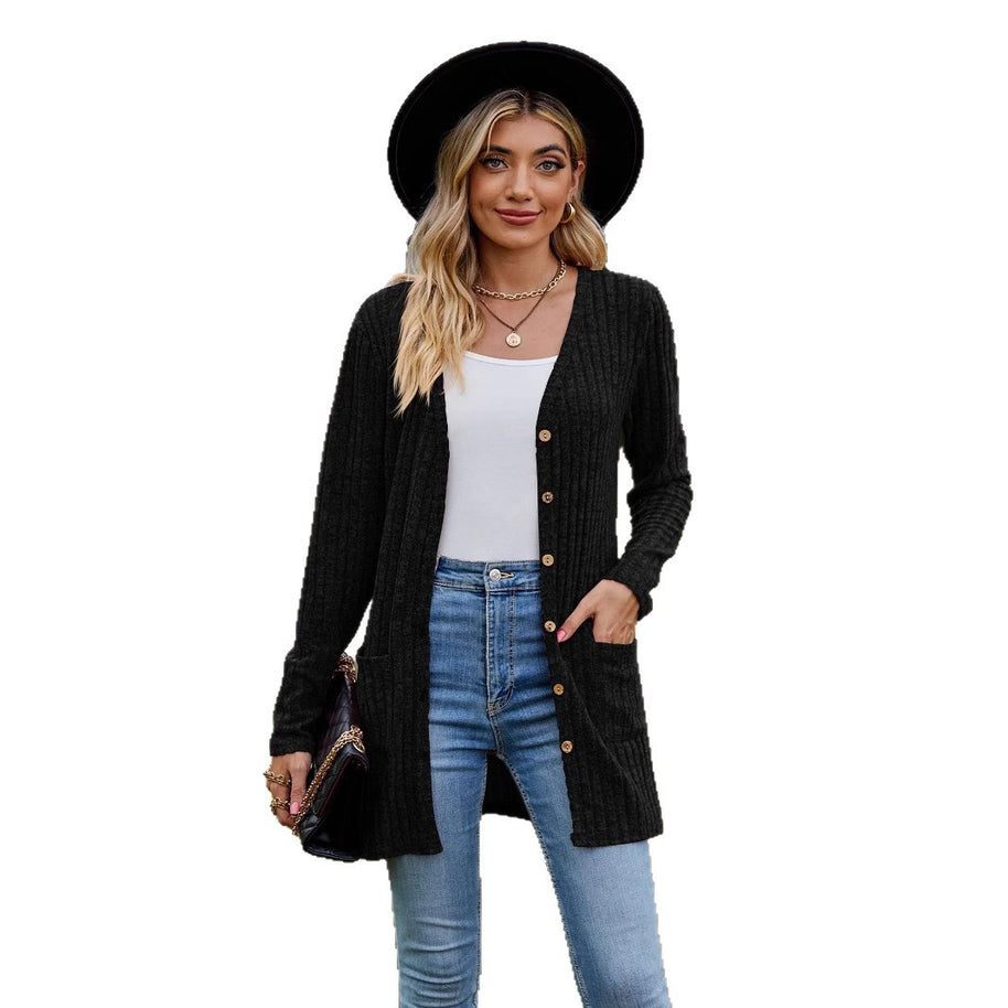 Damen Strickjacke mit V-Ausschnitt und praktischen Taschen WW
