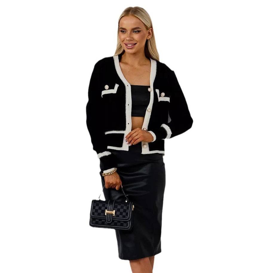 Damen Strickjacke mit Knopfdetails und kontrastierenden Abschlüssen WW