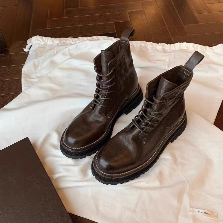 Damen robuste Schnürstiefel aus hochwertigem Leder mit rutschfester Sohle WW