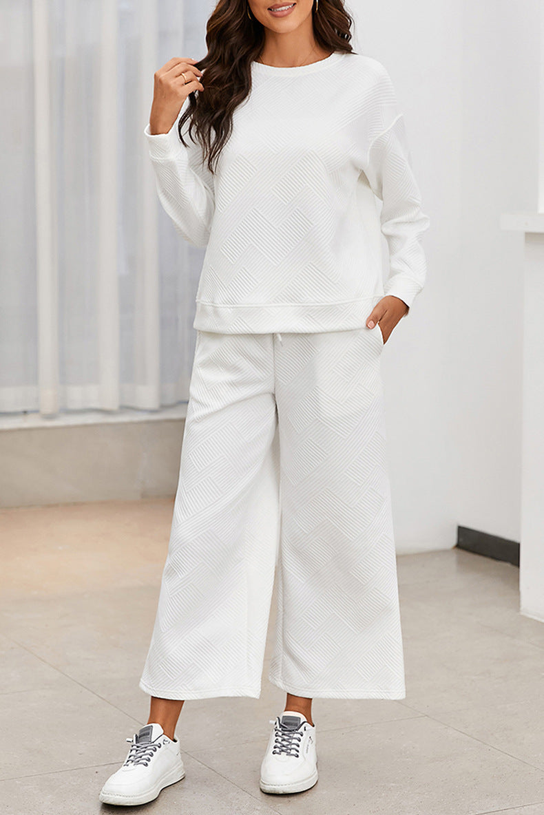 Damen gemütliches Lounge-Set mit strukturiertem Muster W&W Mode