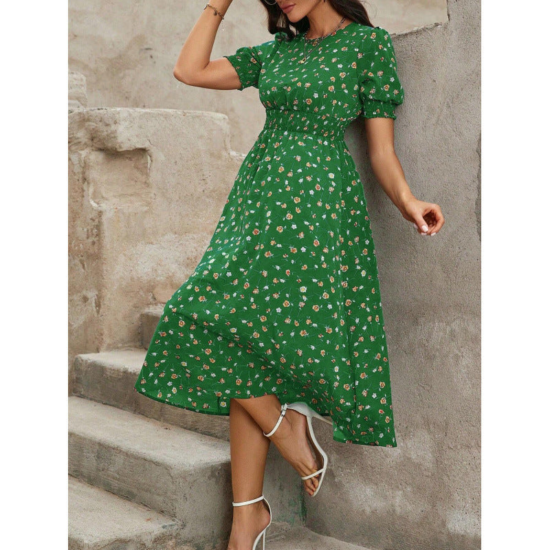 Damen Leichtes Blumendruck Maxi Kleid mit Smock-Taille WW