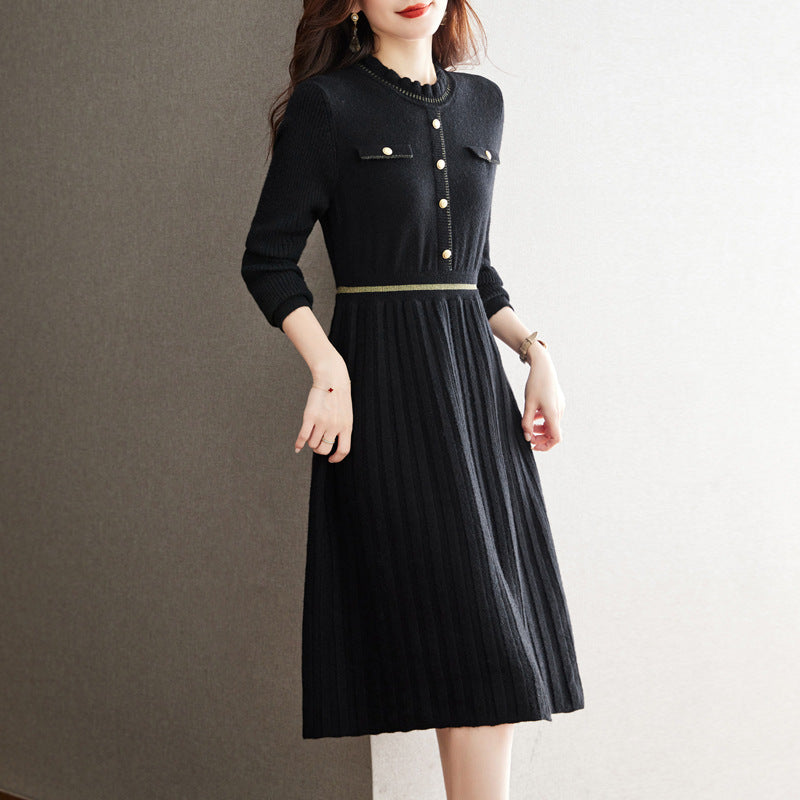 Damen Strickkleid mit eleganter Rückenansicht und hochgeschlossenem Kragen WW