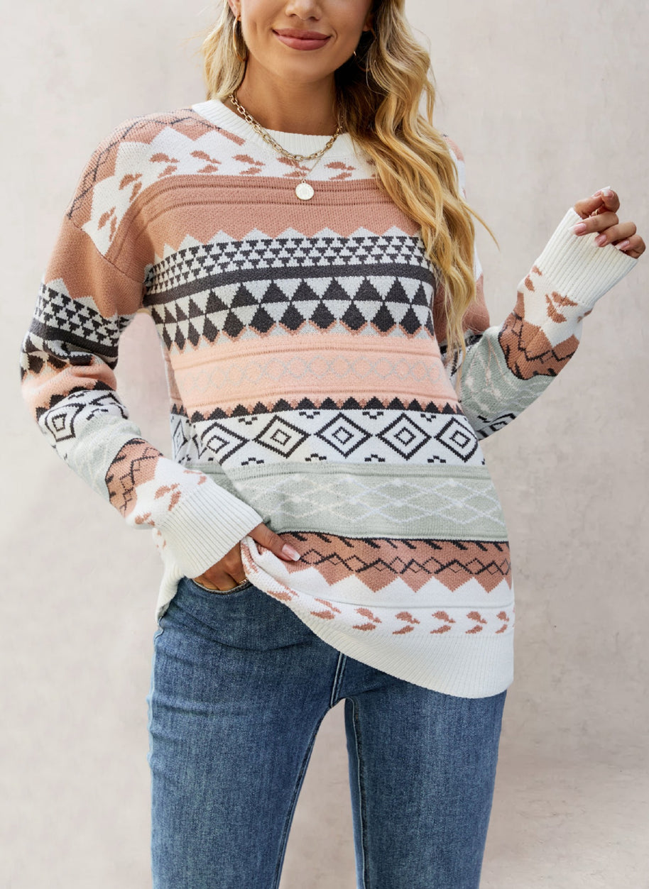 Damen Strickpullover mit geometrischem Muster WW