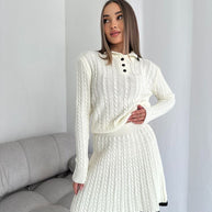 Damen Strick Kleidungsset mit sportlichem Kragen WW