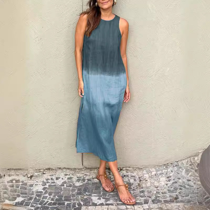 W&W Mode | Lässiges Baumwoll-Leinen Ärmelloses Gradient-Kleid