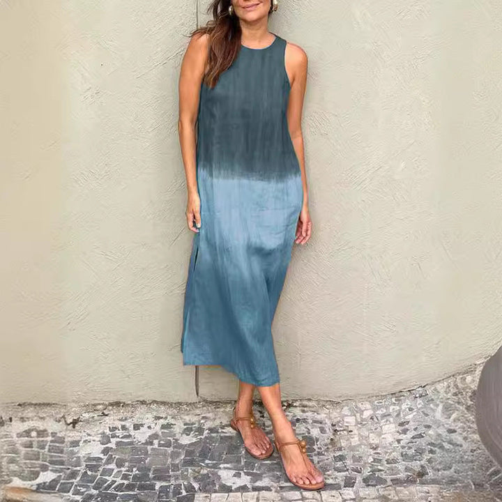W&W Mode | Lässiges Baumwoll-Leinen Ärmelloses Gradient-Kleid