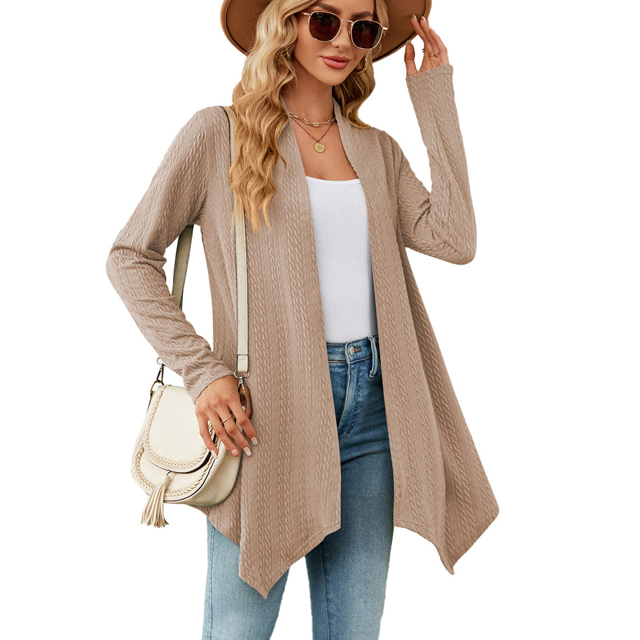 Damen Strickjacke mit strukturiertem Waffelmuster und offener Front WW