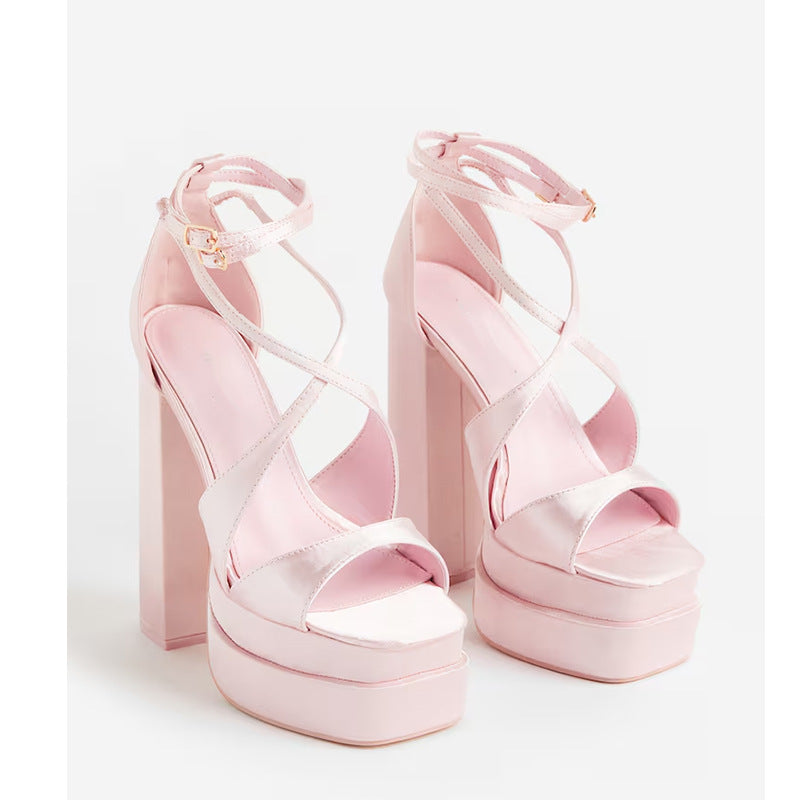Damen Chunky Plattform High Heel Sandalen WW