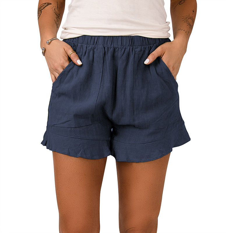 Damen lässige Shorts mit elastischem Bund und fröhlichem Saum WW