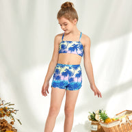 Mädchen Bikini-Set mit modischem Crop-Oberteil und hoch geschnittenen Shorts WW