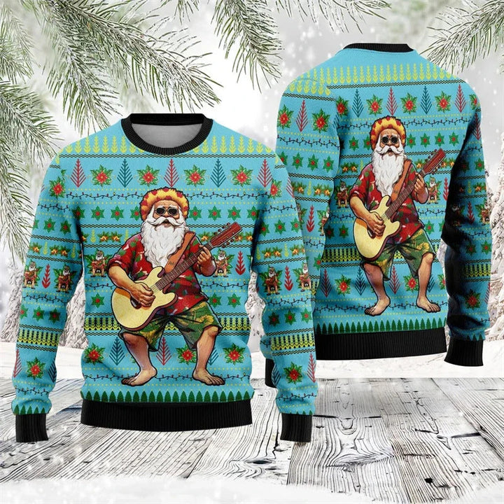 W&W Mode | Buntes Santa Claus Cartoon Druck - Schwarzer Feiertags-Icon Pullover