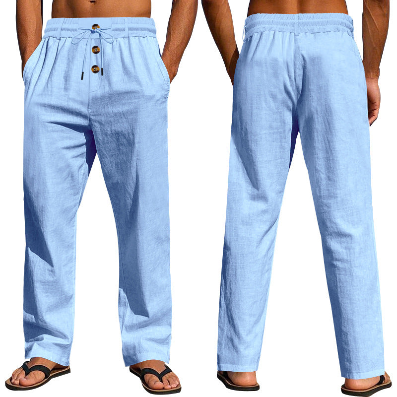 Herren Bequeme Leinenhose mit elastischem Bund und Knopfdetails W&W Mode