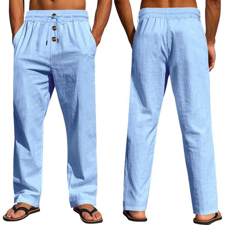 Herren Bequeme Leinenhose mit elastischem Bund und Knopfdetails W&W Mode