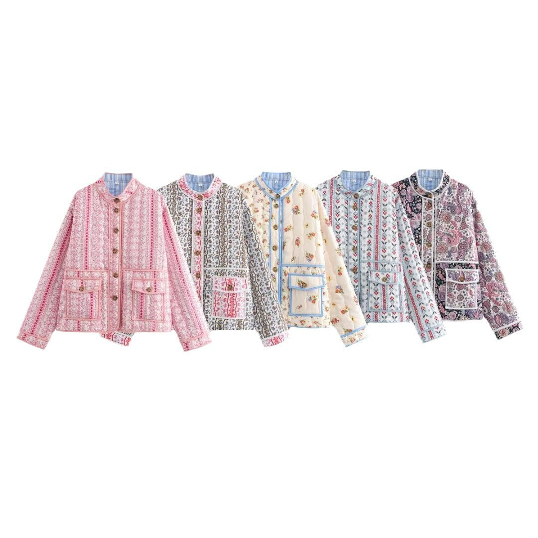 Damen Steppjacke mit floralen Mustern und praktischen Taschen WW