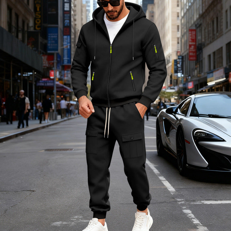 Herren stylisches Zweiteiliges Jogginganzug mit Kapuze und praktischen Taschen WW