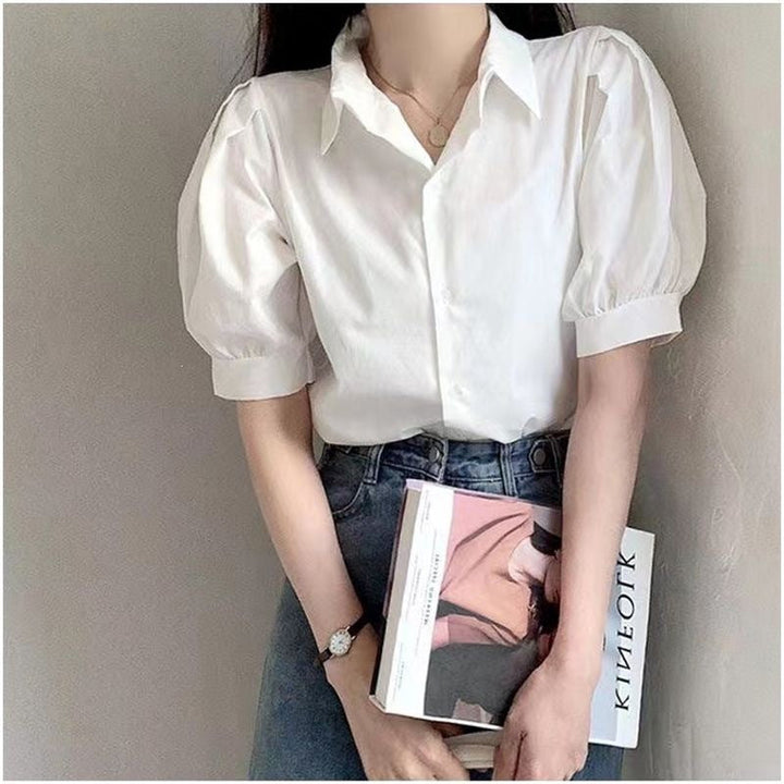 Damen Bluse mit Puffärmeln und klassischem Kragen W&W Mode