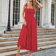 Damen Bodenlanges Rüschen-Maxikleid mit schulterfreiem Schnitt und fließendem Material WW