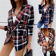 Damen Karierter Blazer mit doppelter Knopfleiste und schickem Schnitt WW