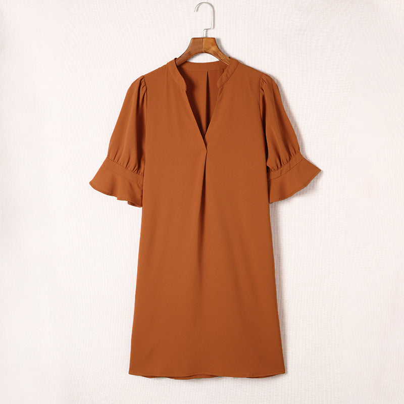Damen elegantes Minikleid mit vorteilhaftem V-Ausschnitt und puffartigen Ärmeln WW